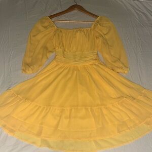 yellow, sheer long sleeve dress